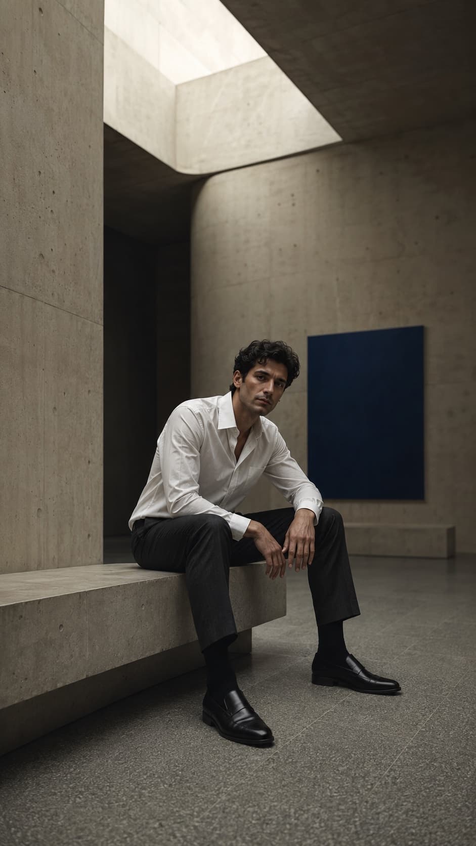 Editorial portrait in warm architectural light